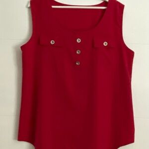 Red Sleeveless Button-Front Top